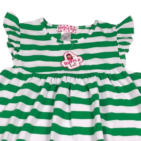 Ruffle Girl Kelly Green & White Striped Top size 16-18 - Picture 7 of 9